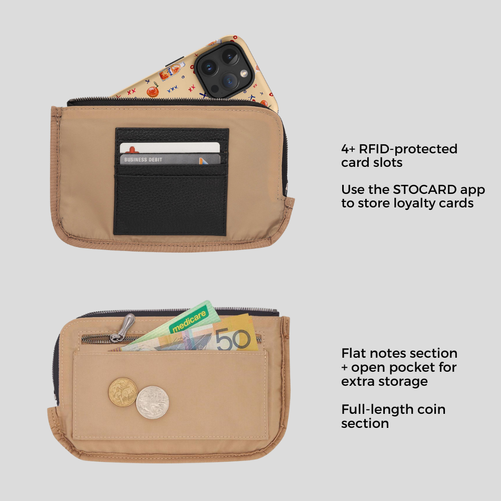 Phone Wallet Pouch in pebbled leather -- Tan