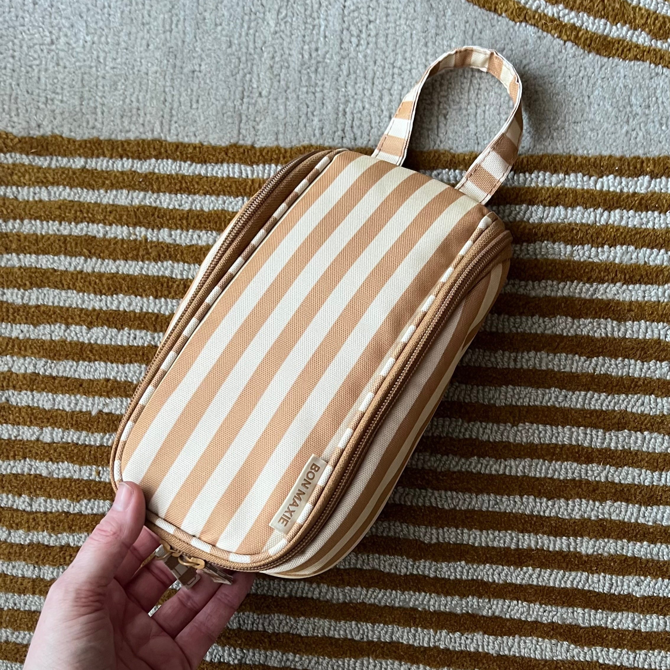 Slimline Washable Hanging Toiletry Bag -- Tan Stripe
