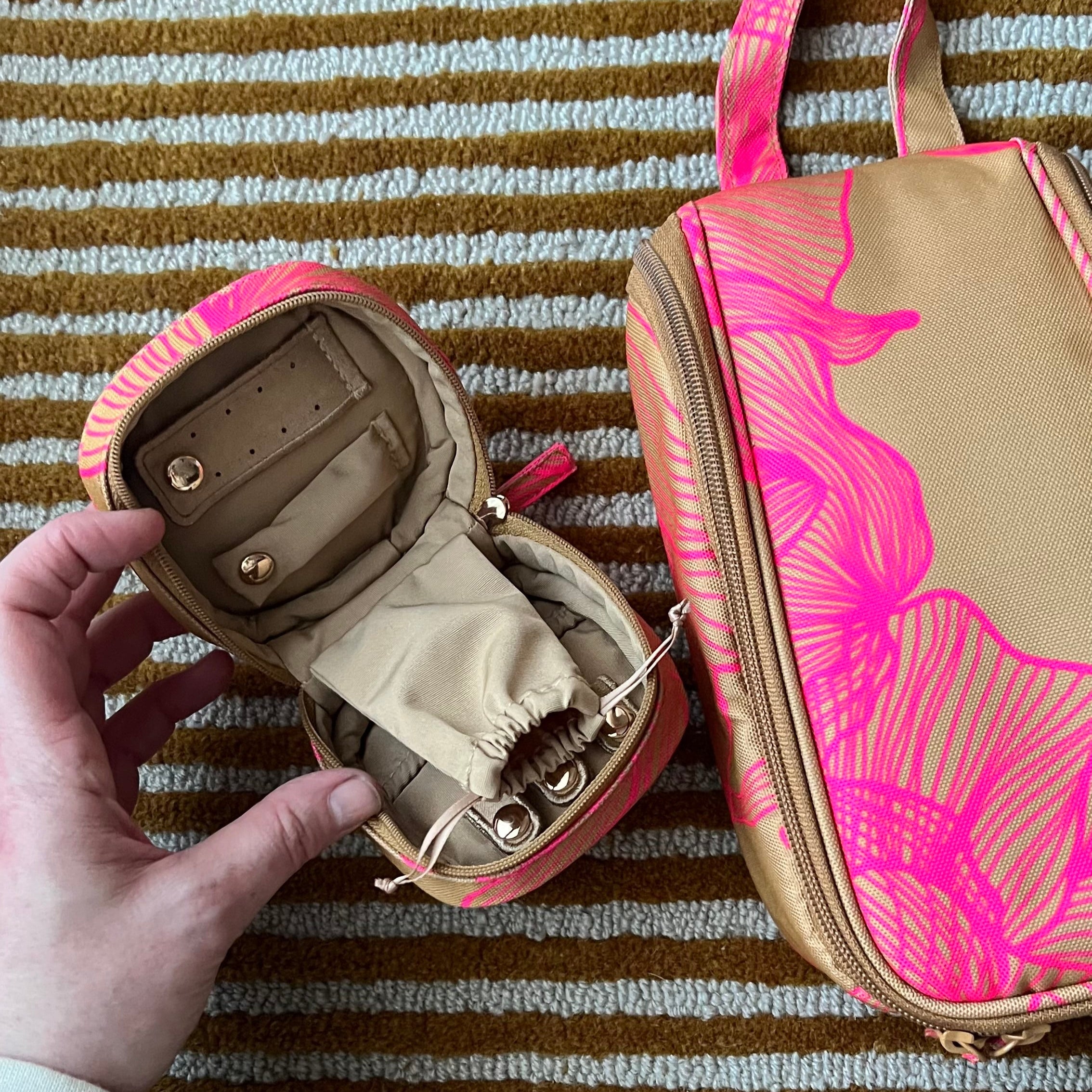 Travel Jewellery Case -- Neon Pink Tan Floral