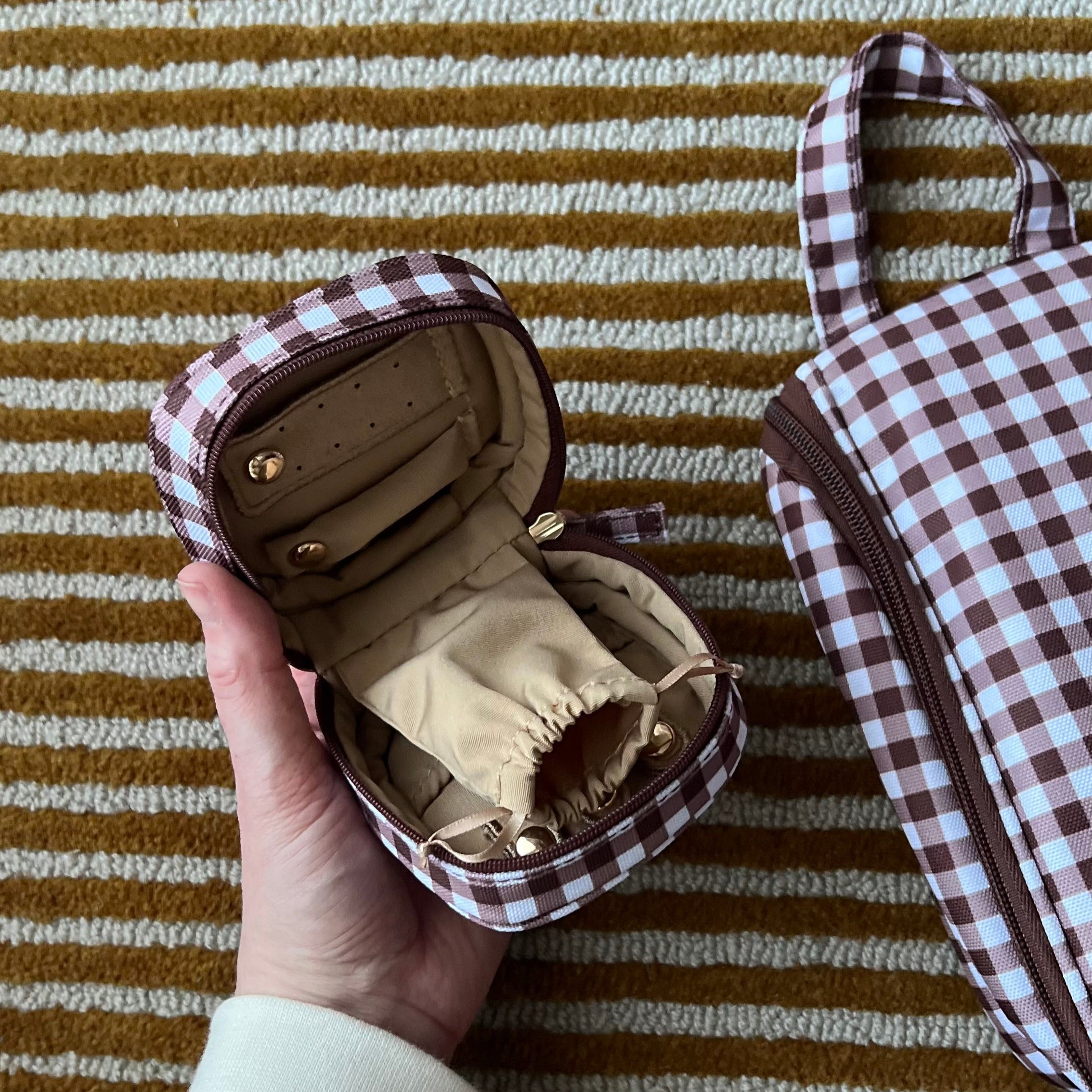 Travel Jewellery Case -- Chocolate Gingham