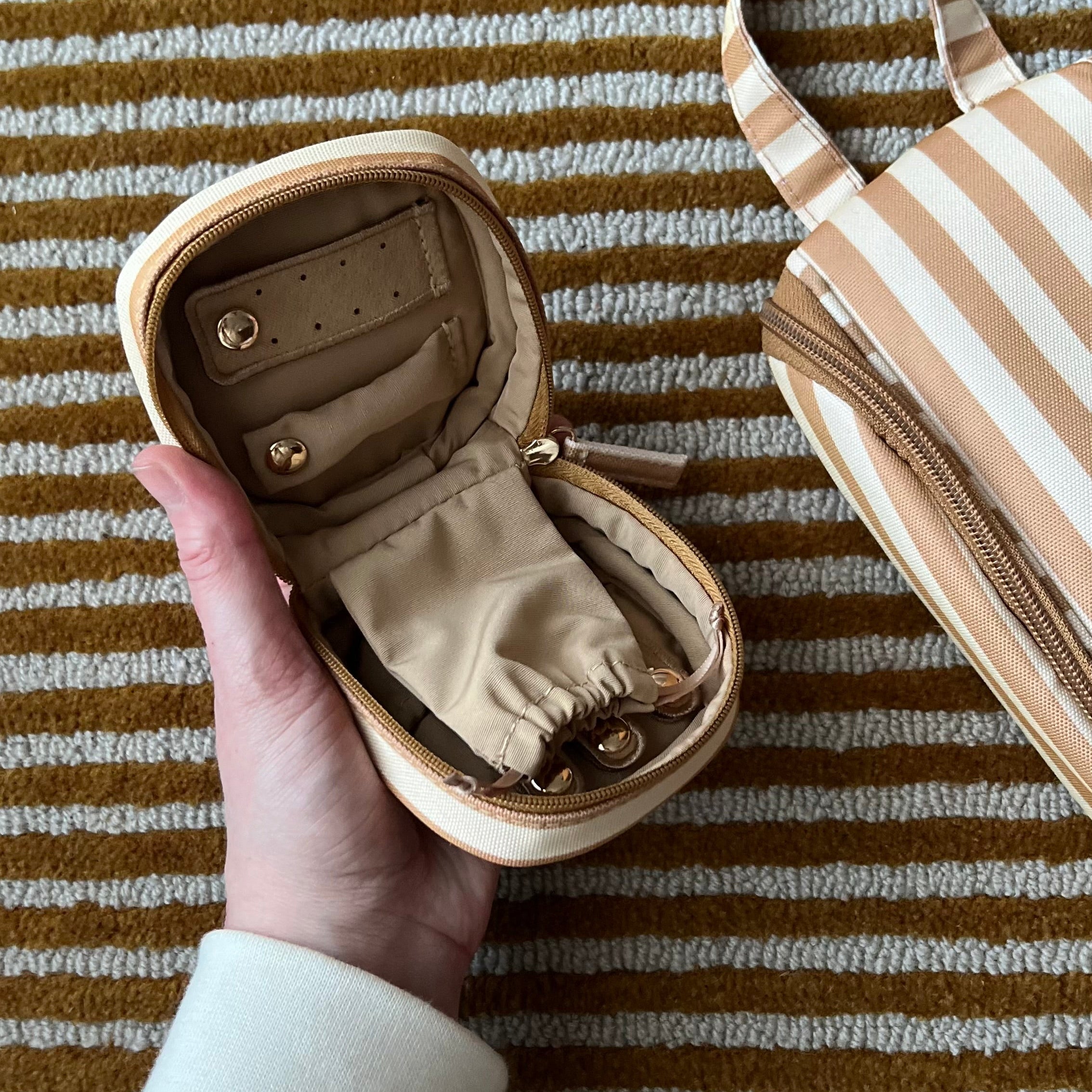 Travel Jewellery Case -- Tan Stripe