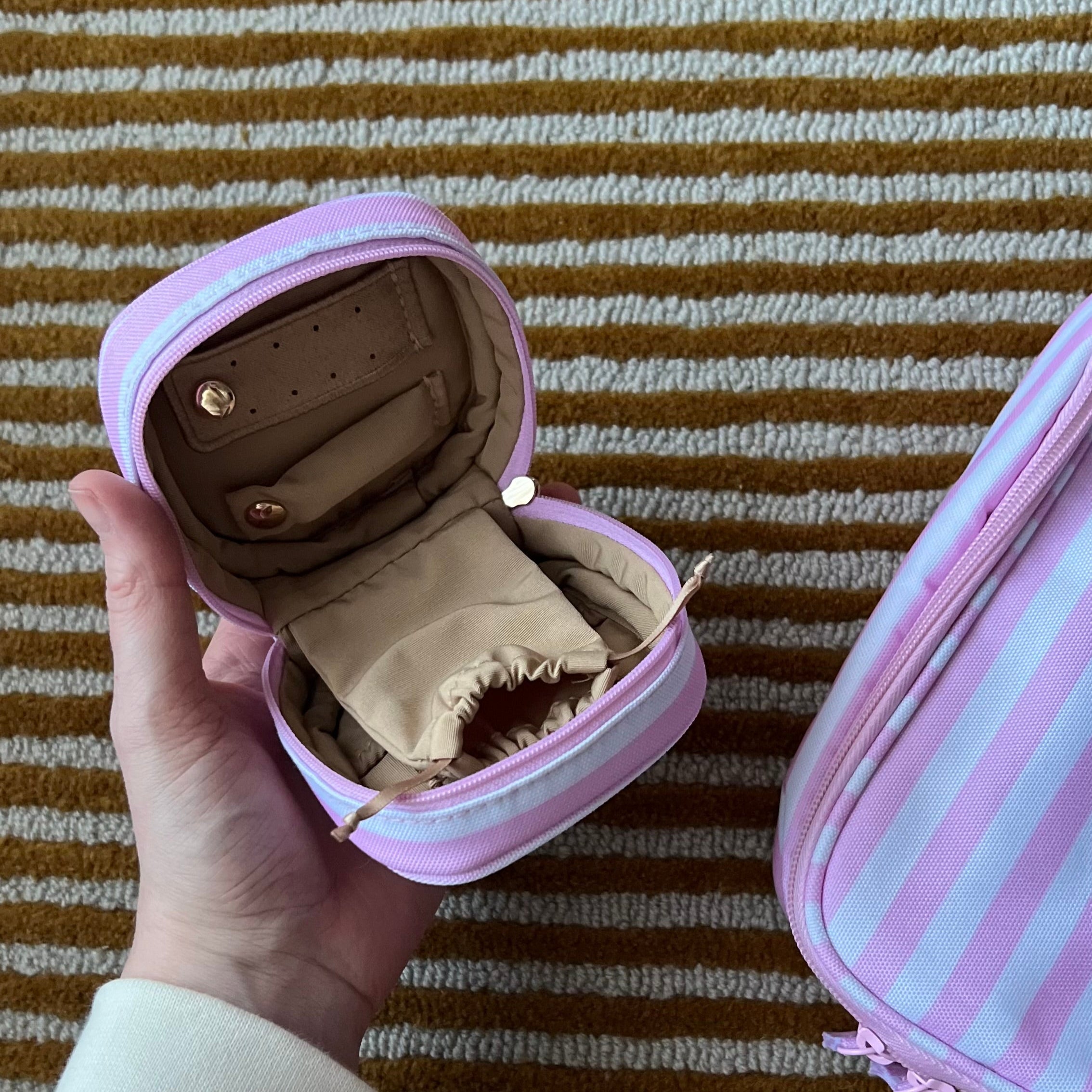 Travel Jewellery Case -- Blush Stripe