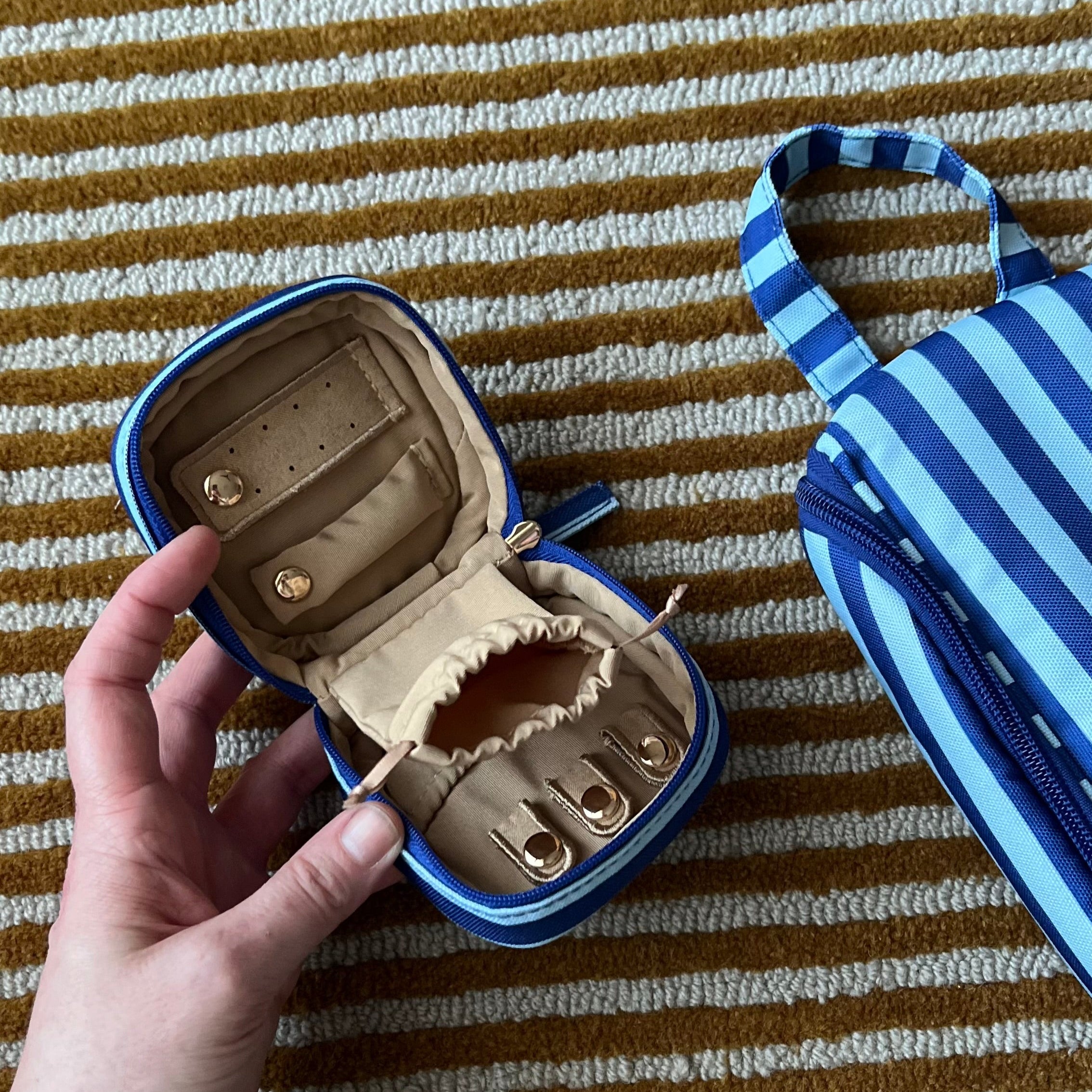 Travel Jewellery Case -- Blue Stripe