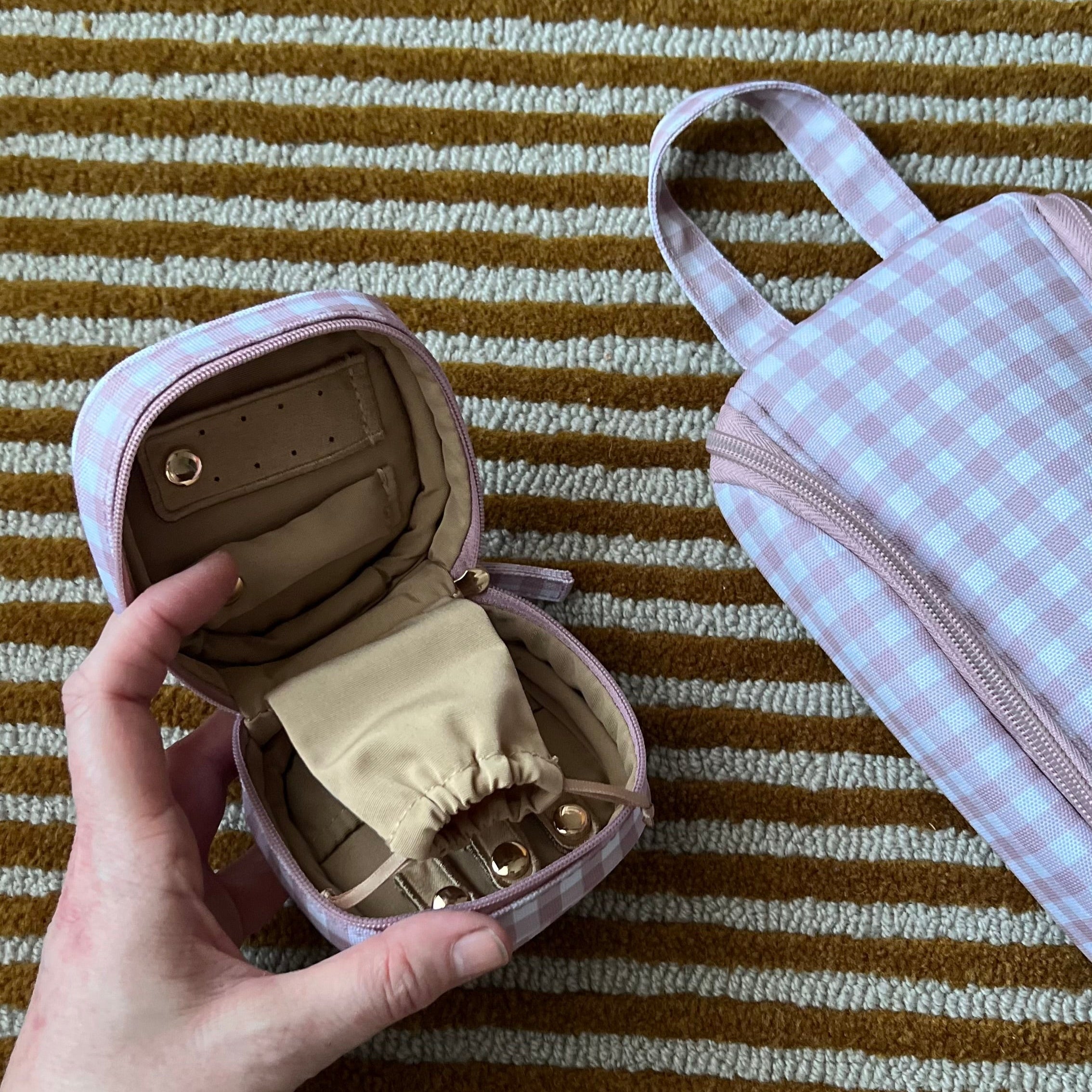 Travel Jewellery Case -- Milk Tea Gingham