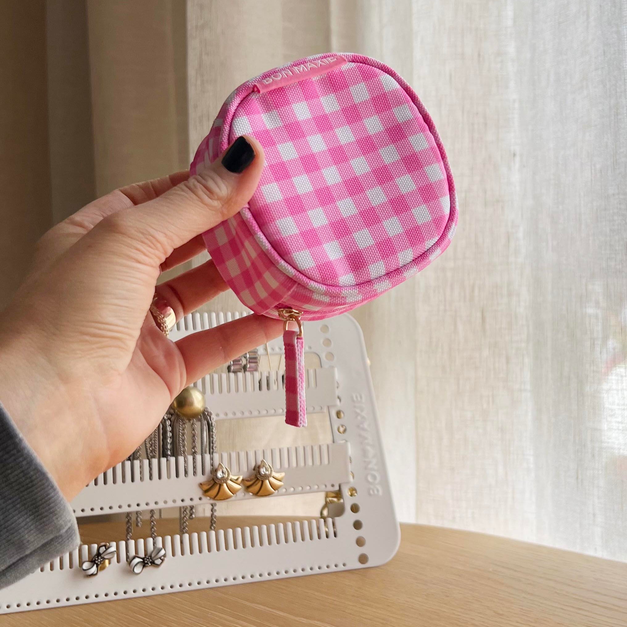 Travel Jewellery Case -- Pink Gingham