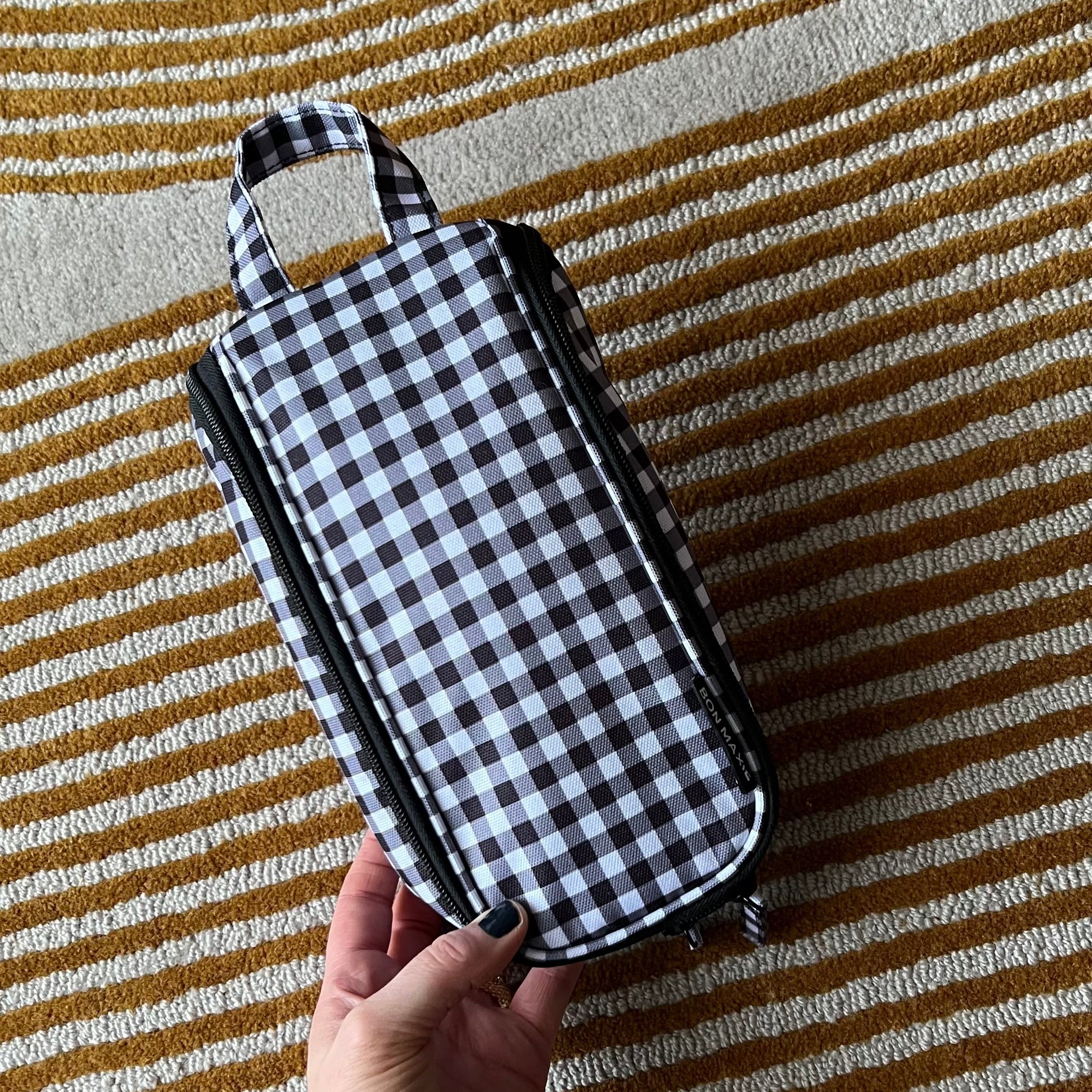 Slimline Washable Hanging Toiletry Bag -- Black Gingham