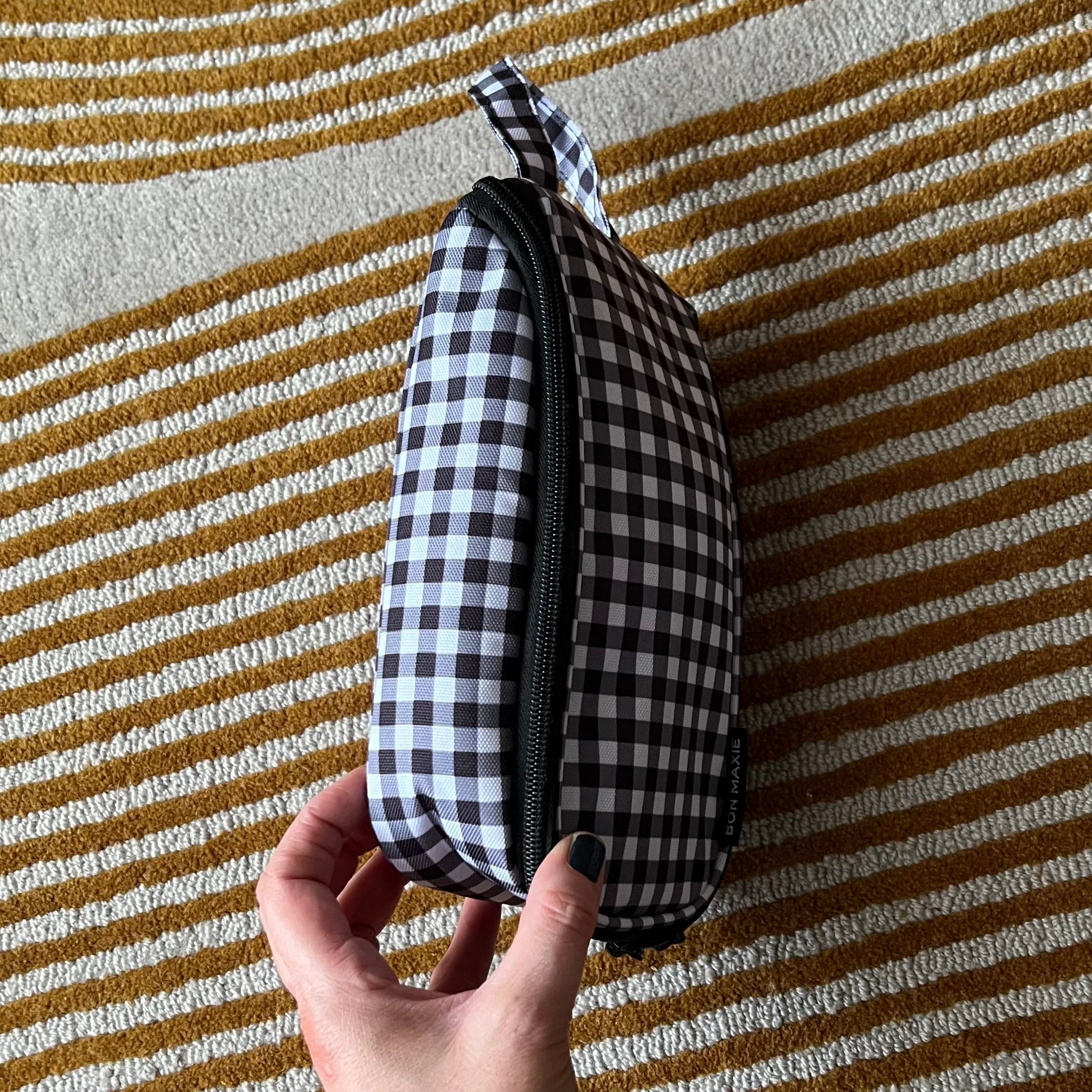 Slimline Washable Hanging Toiletry Bag -- Black Gingham