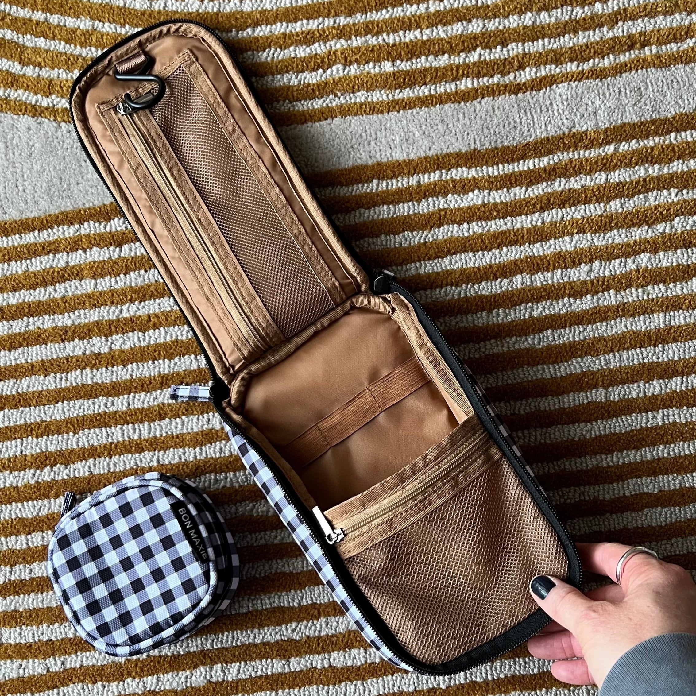 Slimline Washable Hanging Toiletry Bag -- Black Gingham