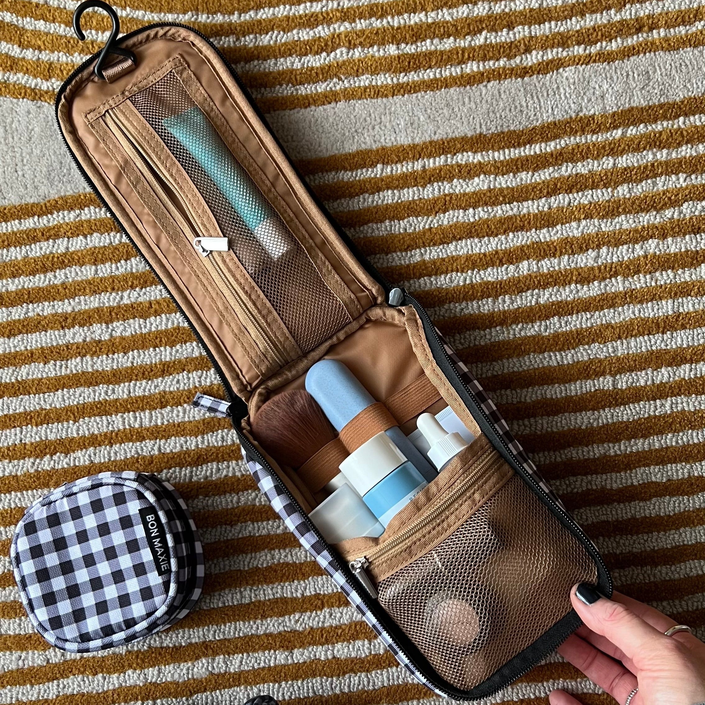 Slimline Washable Hanging Toiletry Bag -- Black Gingham