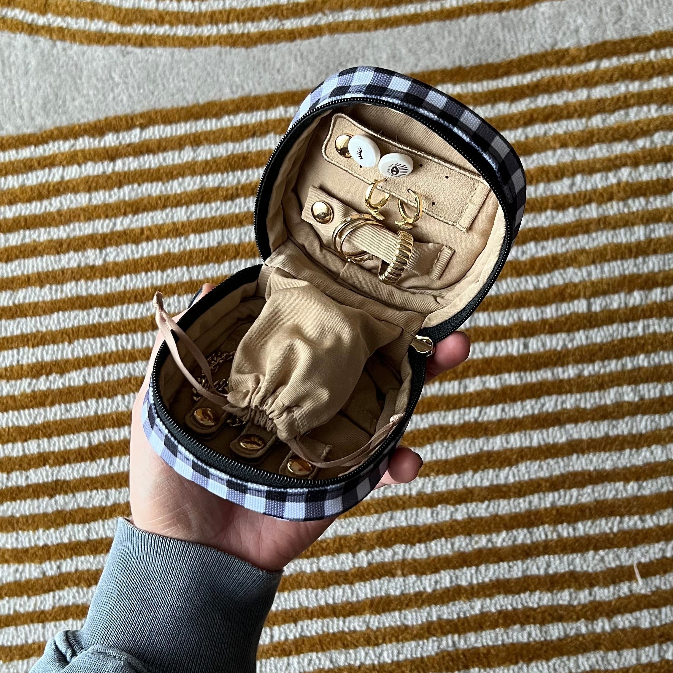 Travel Jewellery Case -- Black Gingham