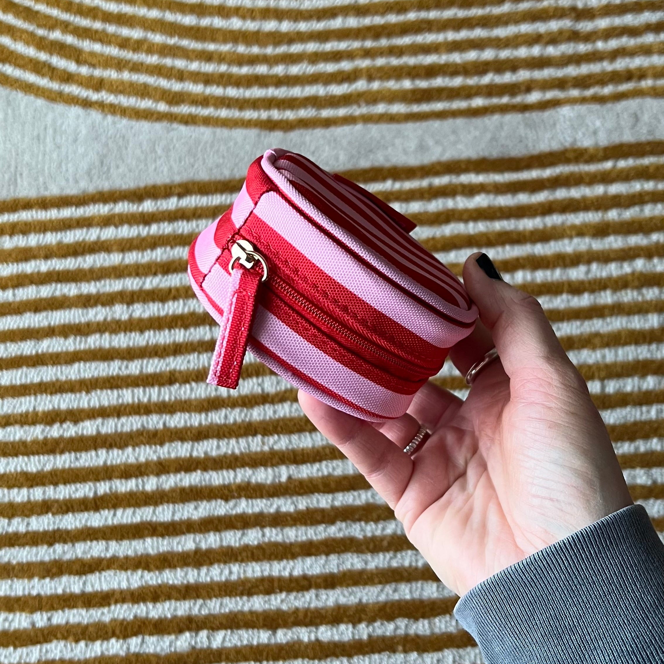 Travel Jewellery Case -- Pink/Red Stripe