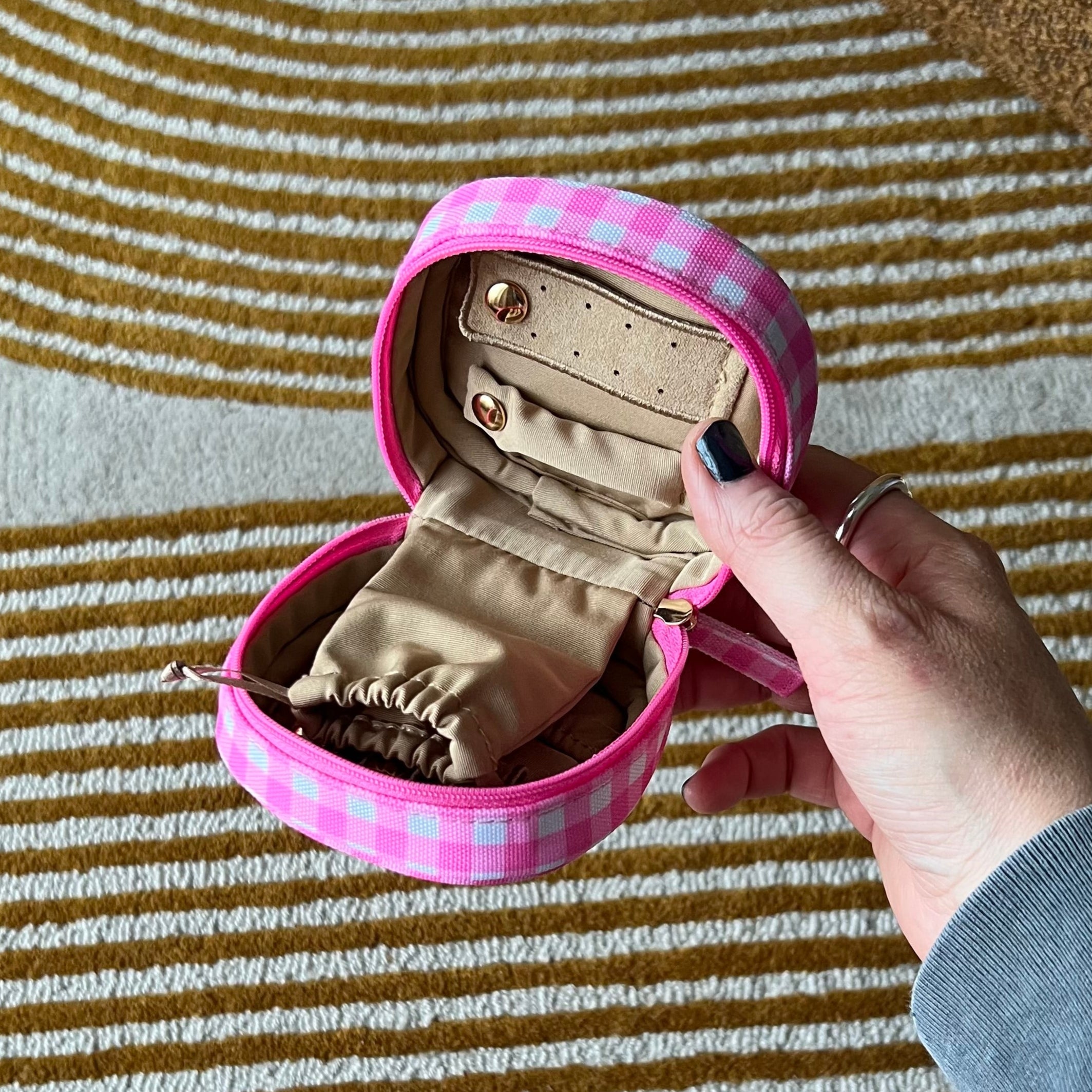 Travel Jewellery Case -- Pink Gingham