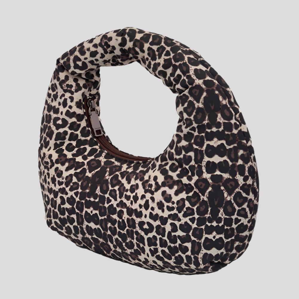 Crescent Handle Bag in technical nylon -- Leopard