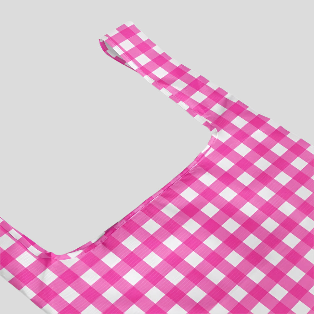 Reusable Shopping Bag - 2 Sizes - Neon Pink Gingham Reusable Shopping Bags Mega