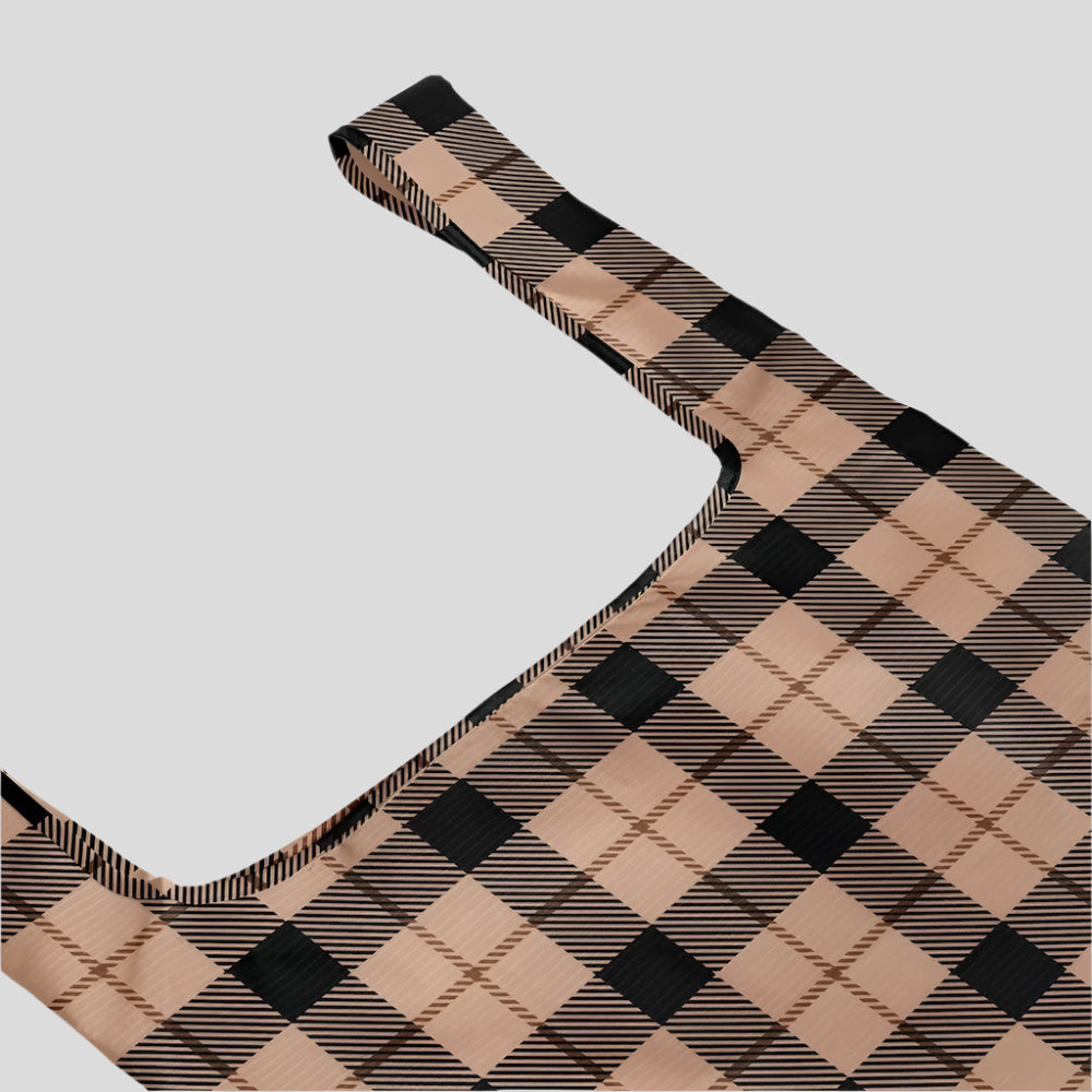 Reusable Shopping Bag - 2 Sizes - Tan Tartan Reusable Shopping Bags Mega