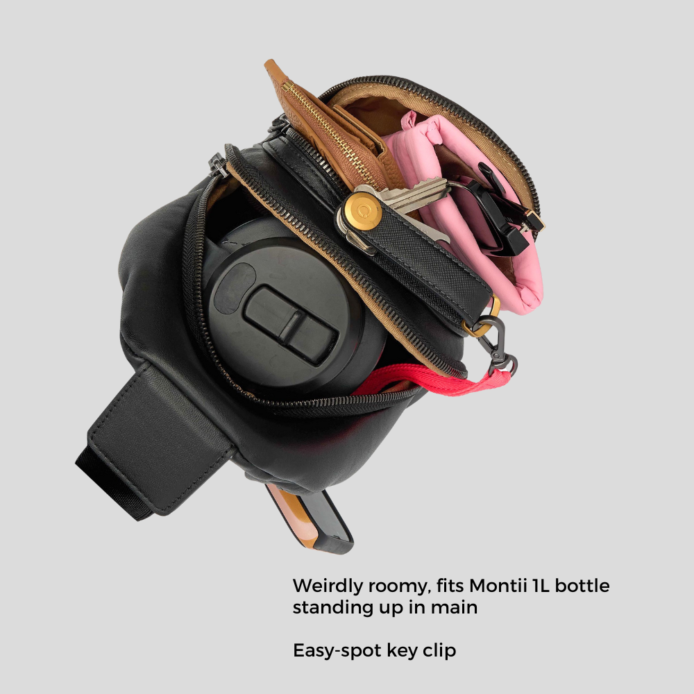 Multi-Wear Crossbody Sling Bag in smooth nappa leather -- Black