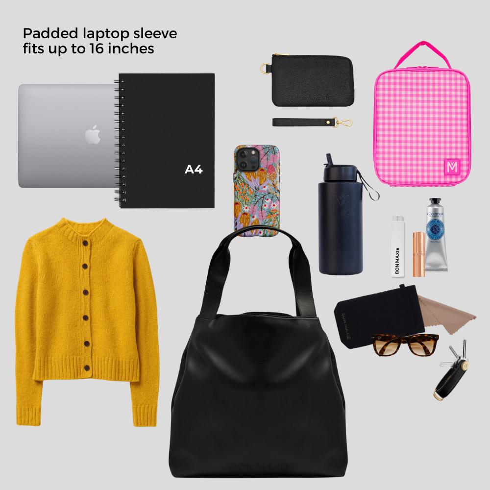 Slouchy Hobo Tote Bag in smooth nappa leather -- Black