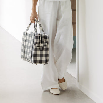 Small Structured Tote Bag in signature coated canvas -- Black Gingham