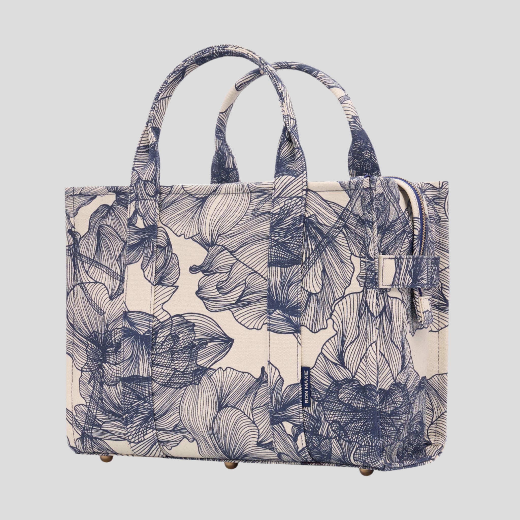 Small Structured Tote Bag in signature coated canvas -- Navy Floral