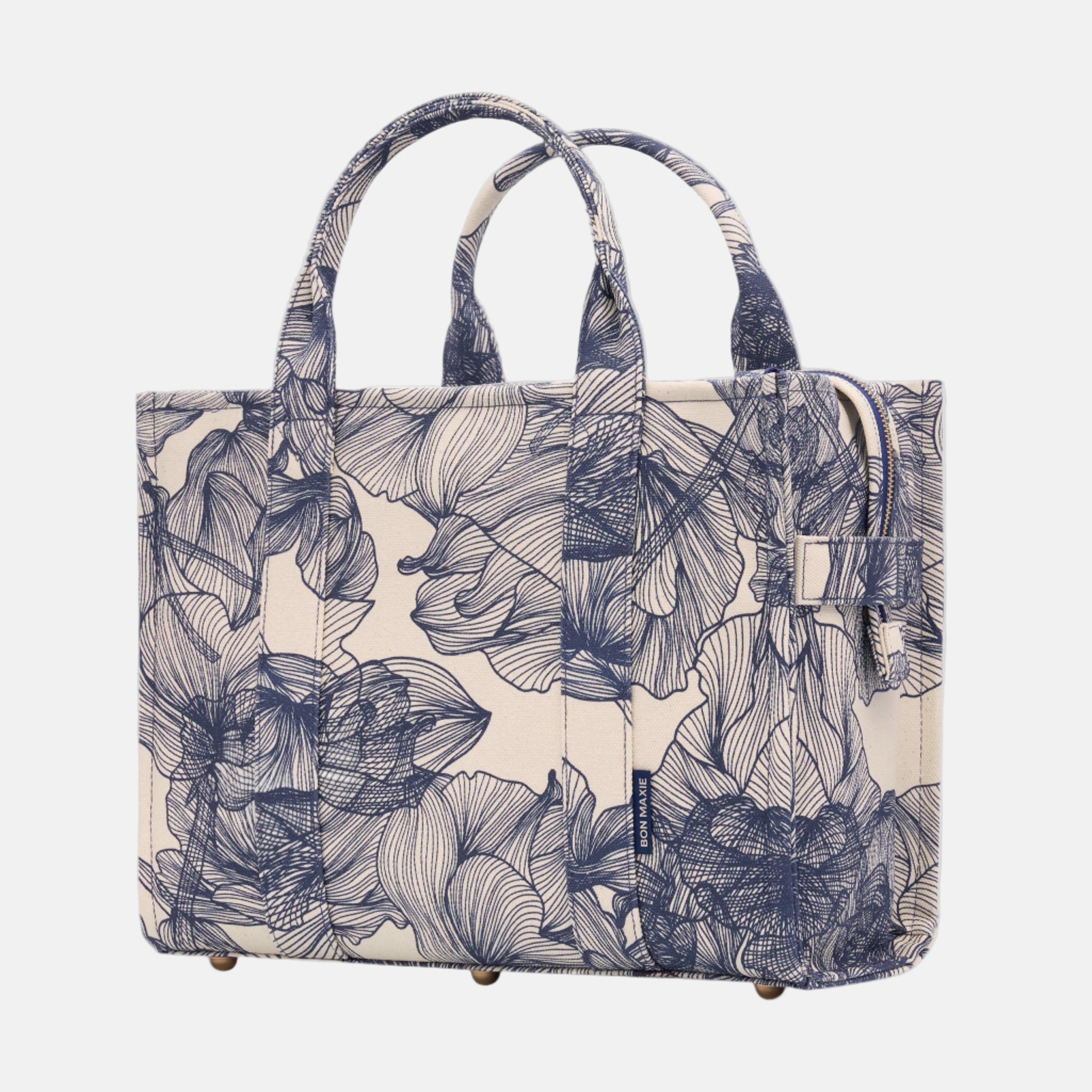 Small Structured Tote Bag in signature coated canvas -- Navy Floral