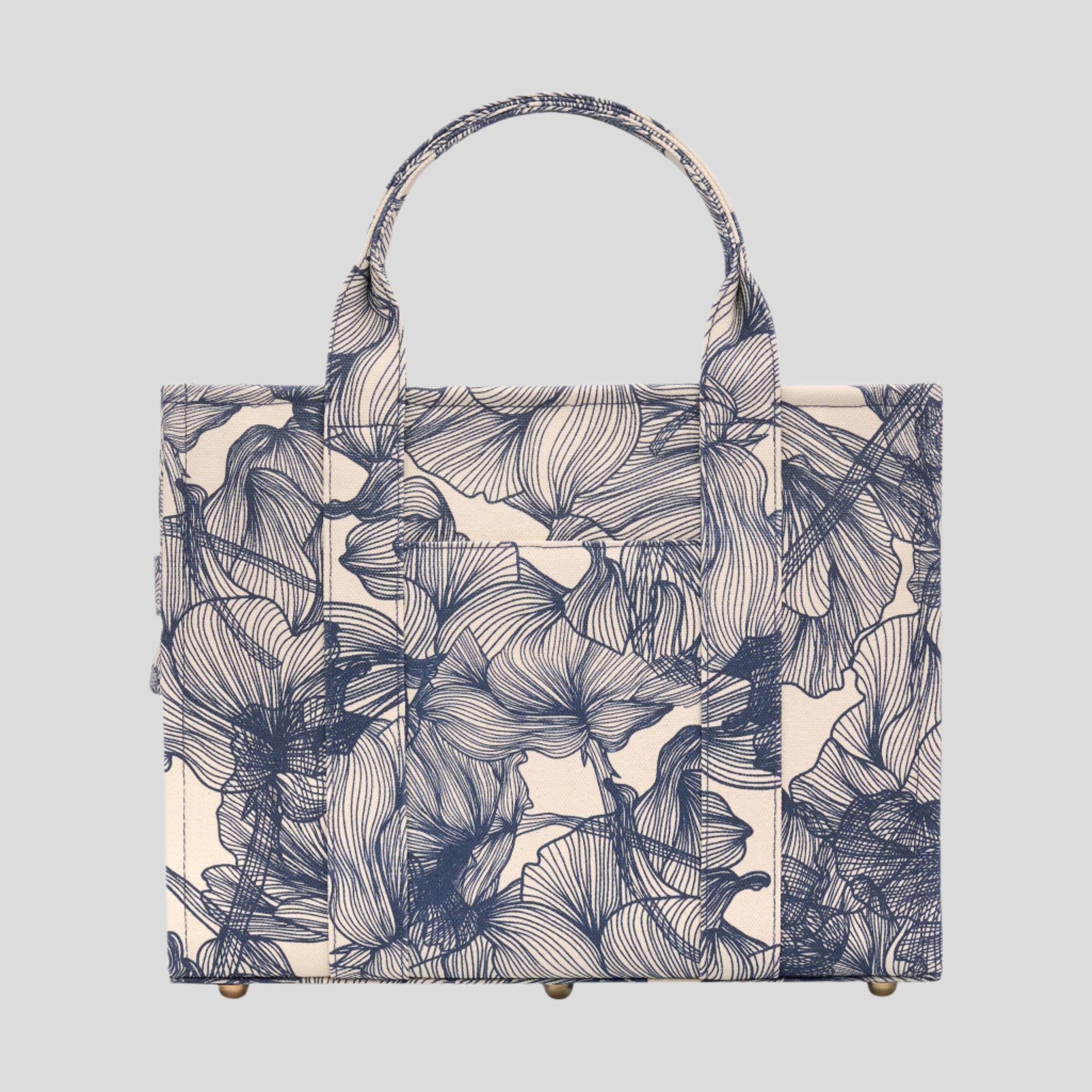Small Structured Tote Bag in signature coated canvas -- Navy Floral