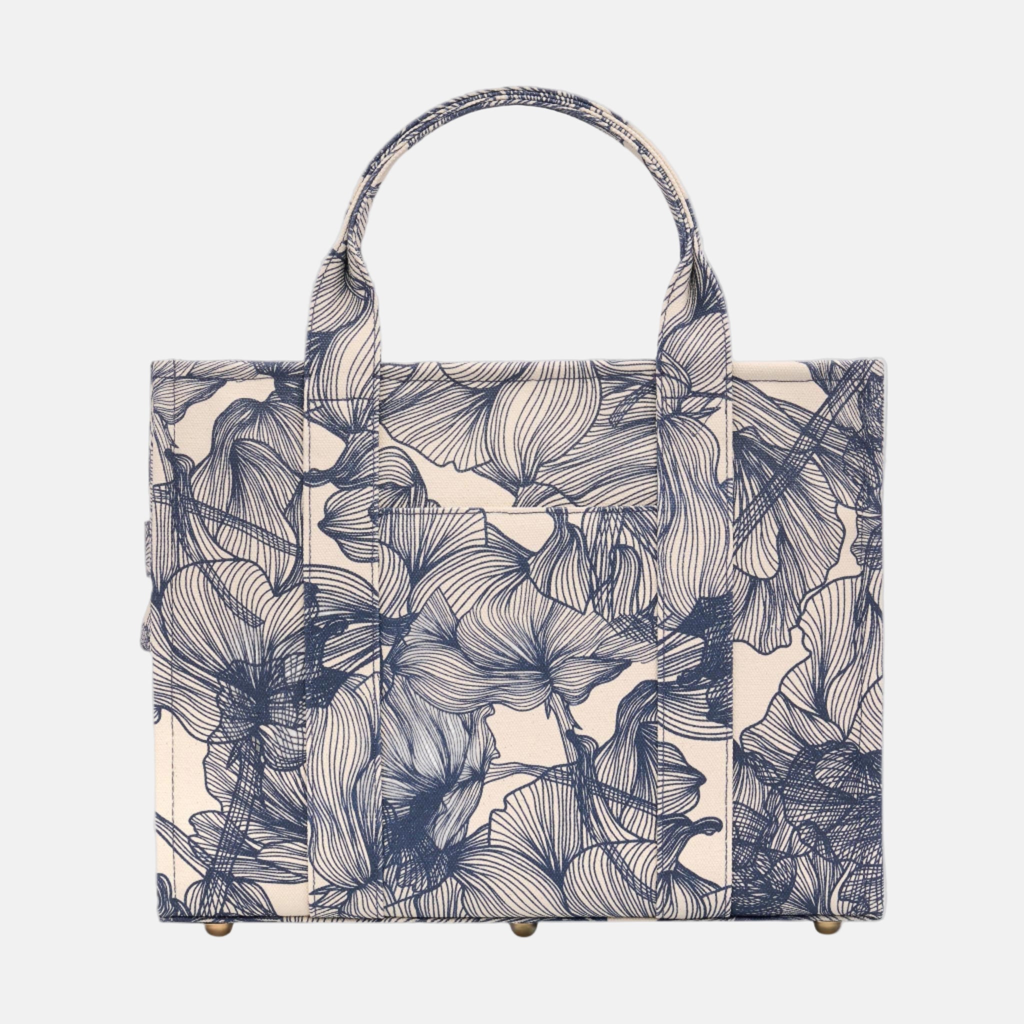 Small Structured Tote Bag in signature coated canvas -- Navy Floral