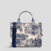 Small Structured Tote Bag in signature coated canvas -- Navy Floral