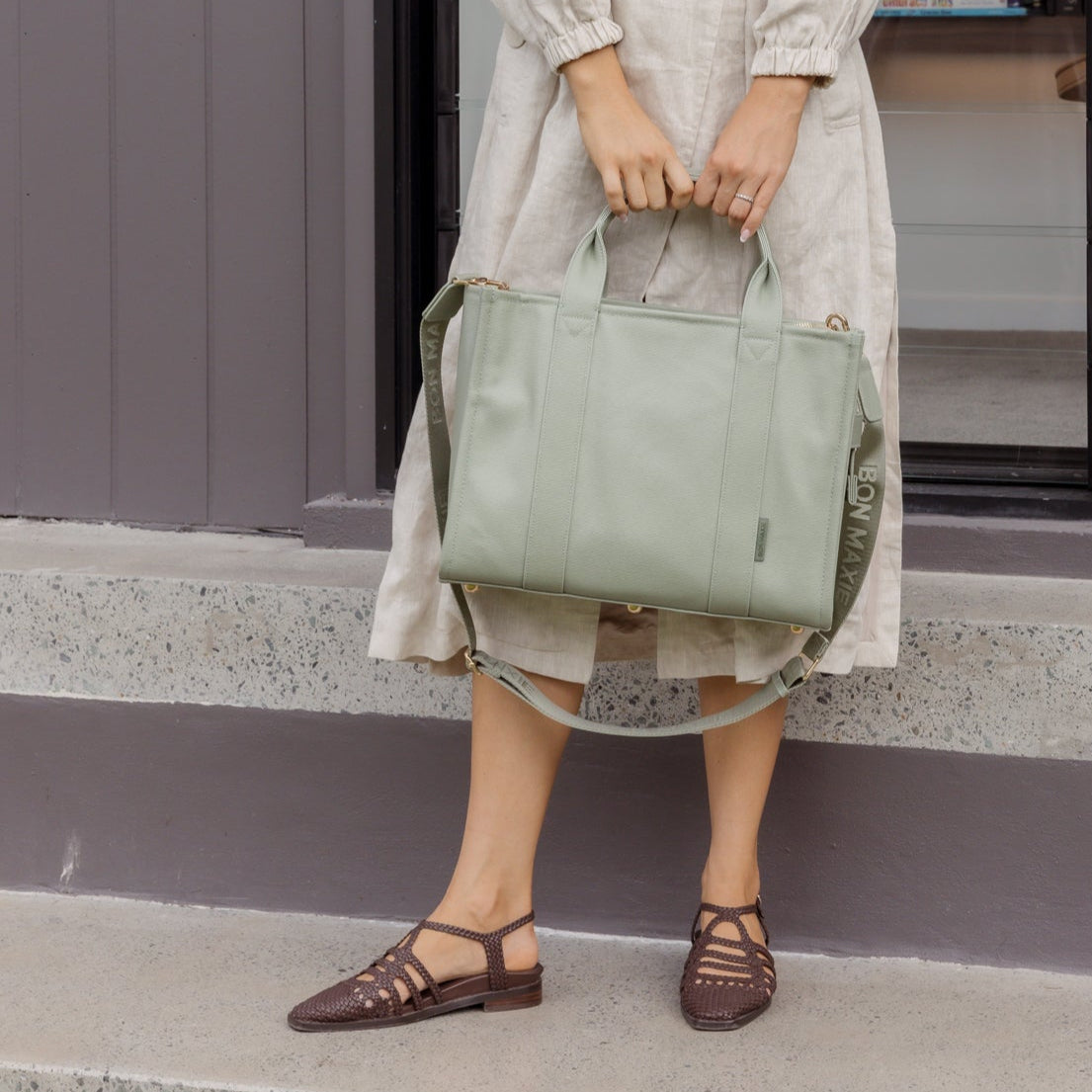 Small Structured Tote Bag in signature coated canvas -- Sage