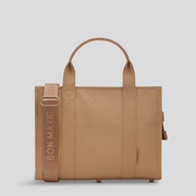 Small Structured Tote Bag in signature coated canvas -- Tan