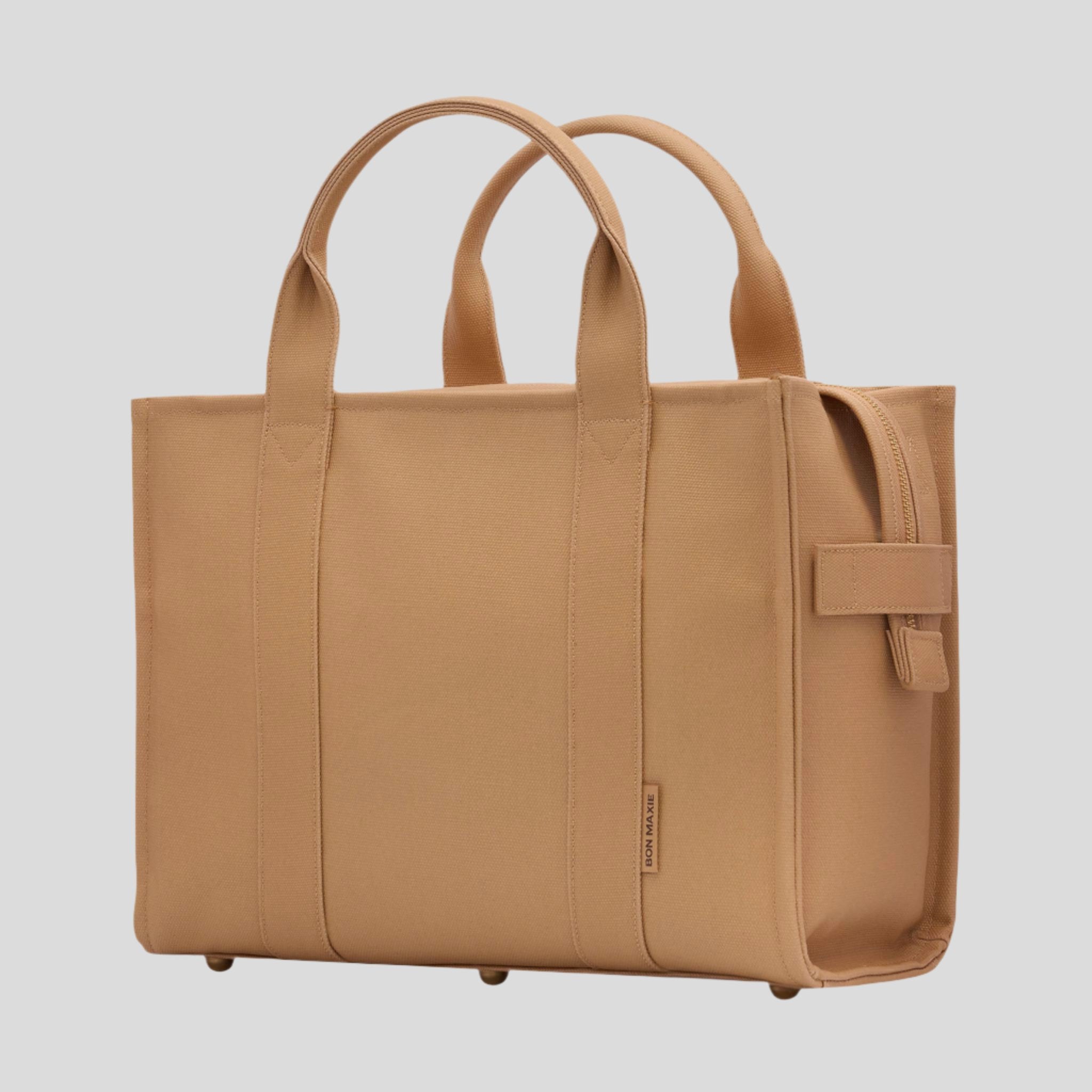 Small Structured Tote Bag in signature coated canvas -- Tan