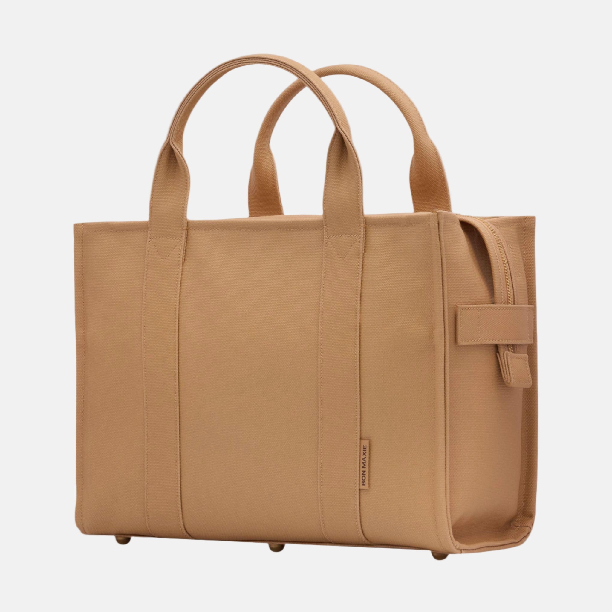 Small Structured Tote Bag in signature coated canvas -- Tan