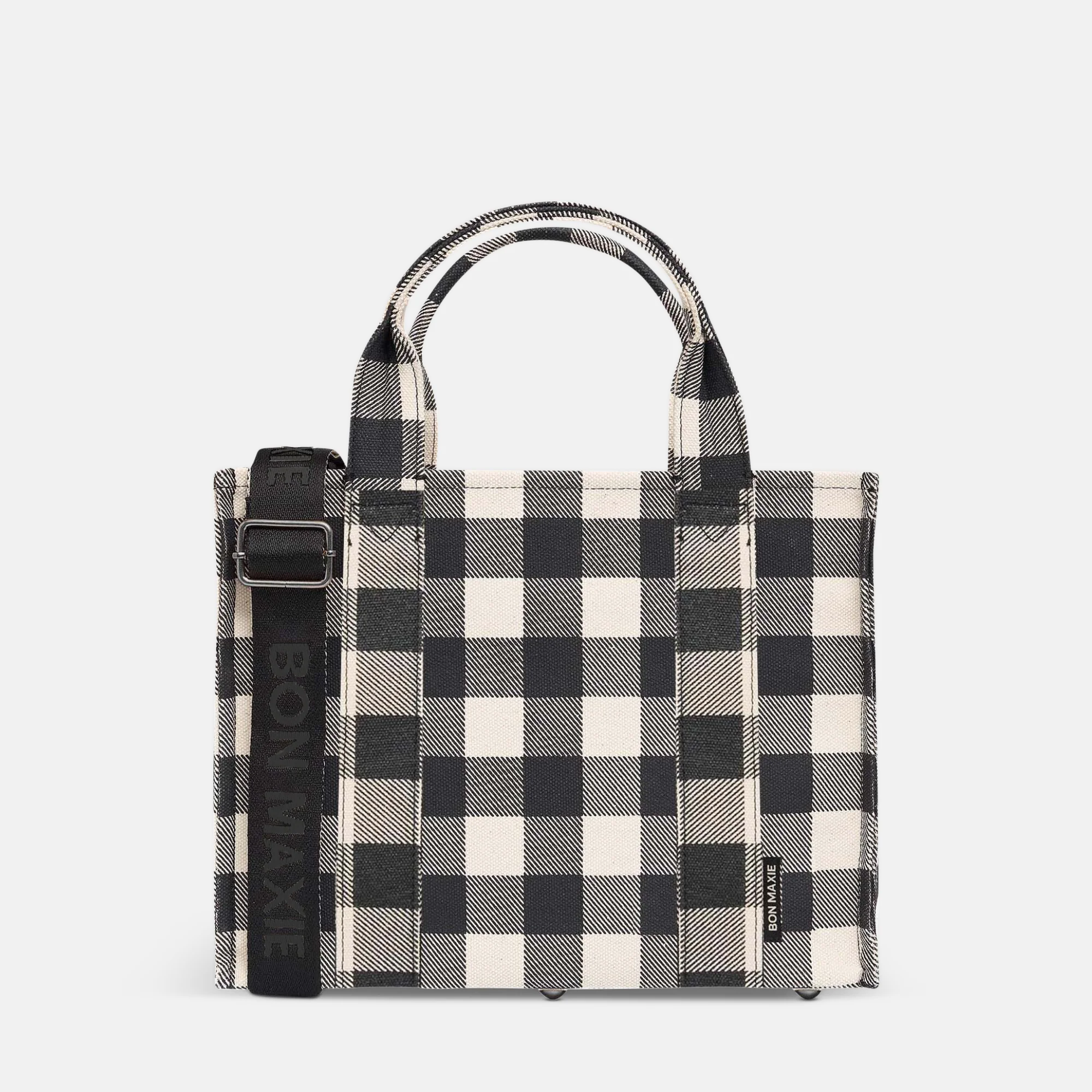 Load video: Small Structured Tote Bag in signature coated canvas -- Black Gingham