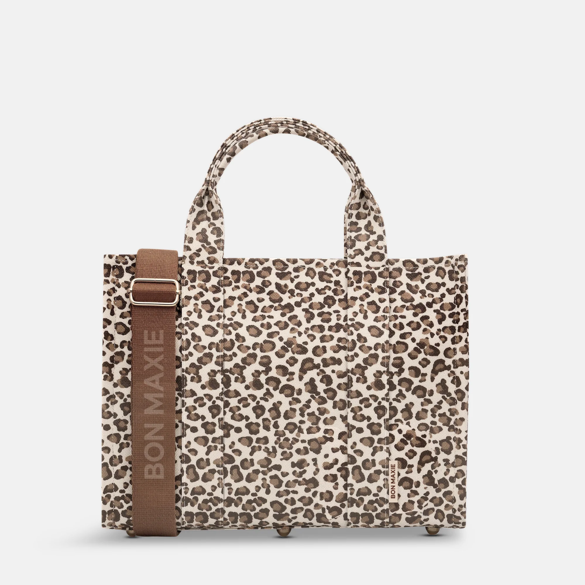 Load video: Small Structured Tote Bag in signature coated canvas -- Tan/Leopard