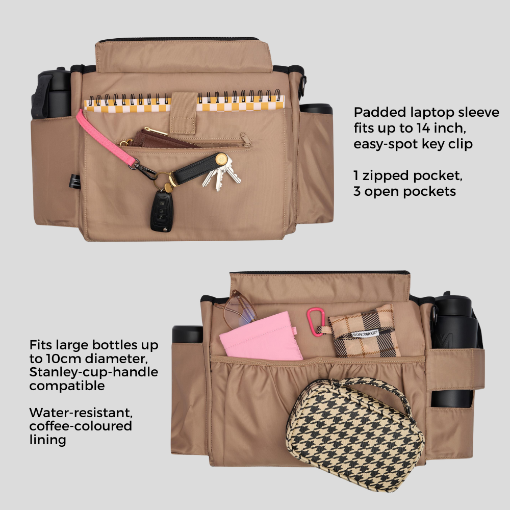 Small Structured Tote Bag in jute canvas with leather -- Tan