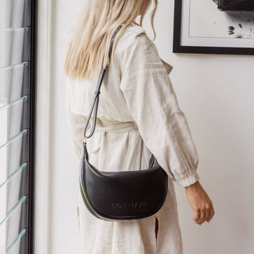 Slouchy Crescent Crossbody Bag in smooth nappa leather -- Black