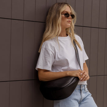 Slouchy Crescent Crossbody Bag in smooth nappa leather -- Black