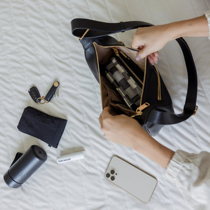 Slouchy Crescent Crossbody Bag in smooth nappa leather -- Black