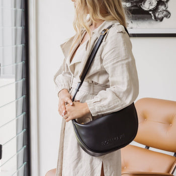 Slouchy Crescent Crossbody Bag in smooth nappa leather -- Black