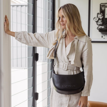 Slouchy Crescent Crossbody Bag in smooth nappa leather -- Black