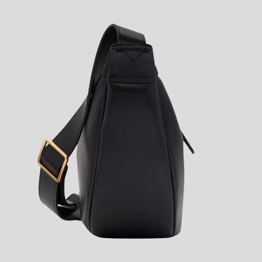 Slouchy Crescent Crossbody Bag in smooth nappa leather -- Black
