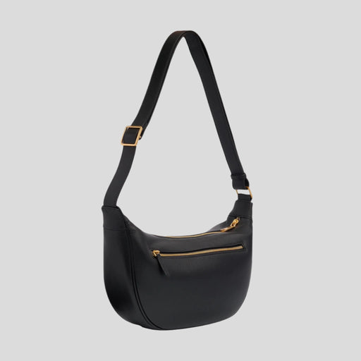 Slouchy Crescent Crossbody Bag in smooth nappa leather -- Black