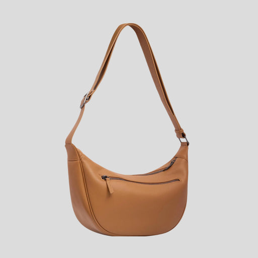Slouchy Crescent Crossbody Bag in smooth nappa leather -- Tan