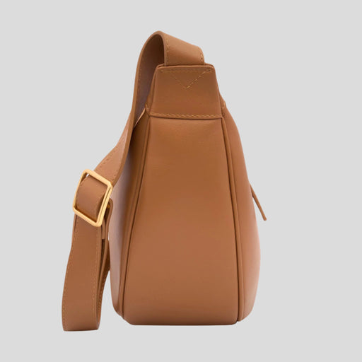 Slouchy Crescent Crossbody Bag in smooth nappa leather -- Tan