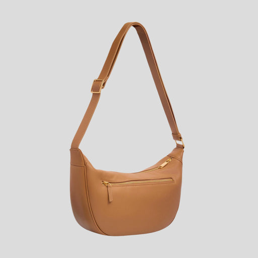 Slouchy Crescent Crossbody Bag in smooth nappa leather -- Tan