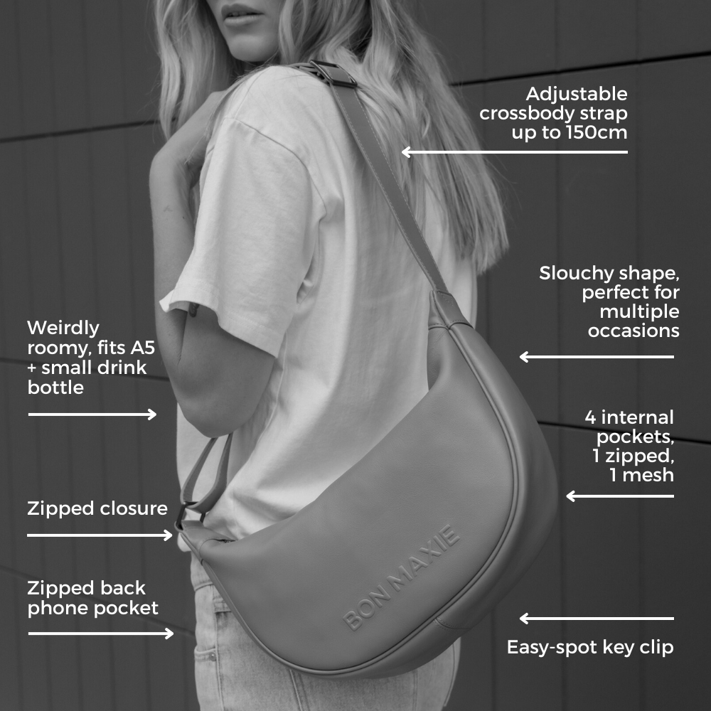 Slouchy Crescent Crossbody Bag in smooth nappa leather -- Tan