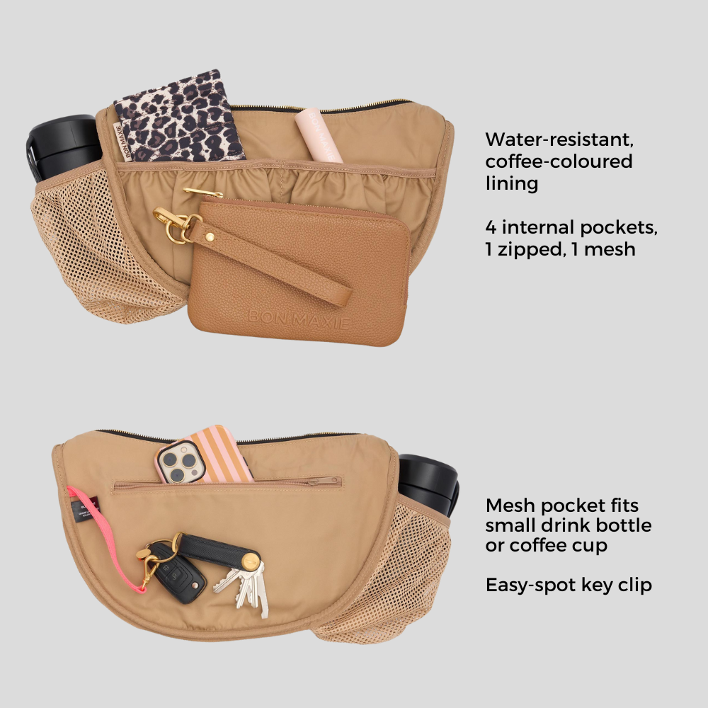 Slouchy Crescent Crossbody Bag in smooth nappa leather -- Tan