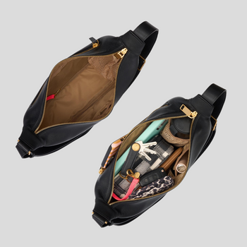 Slouchy Crescent Crossbody Bag in smooth nappa leather -- Tan