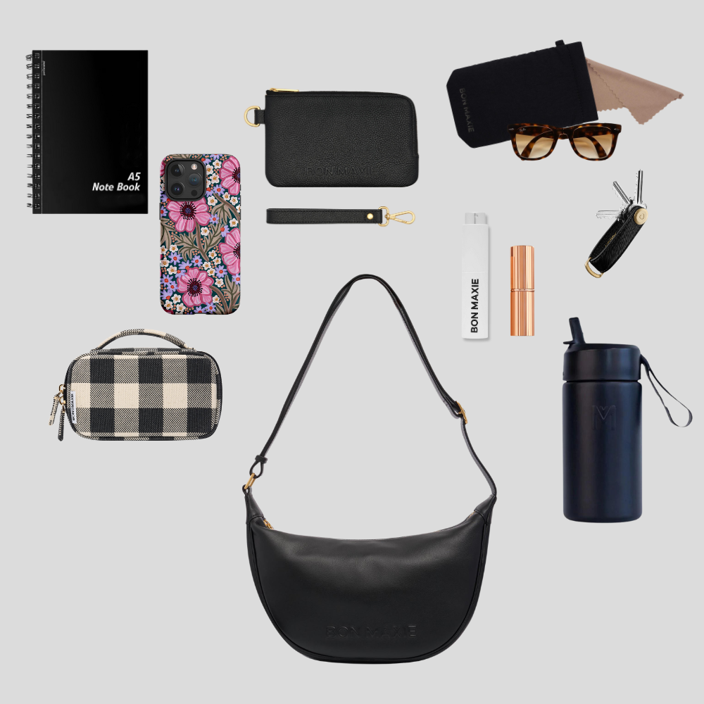 Slouchy Crescent Bag in smooth nappa leather -- Black