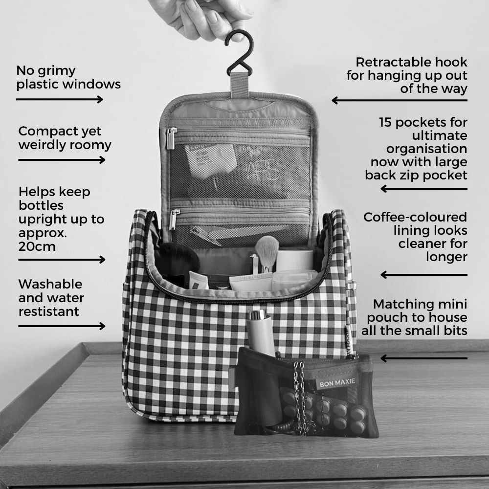 Hanging Toiletry Bag + Pouch Set with 15 pockets -- Black