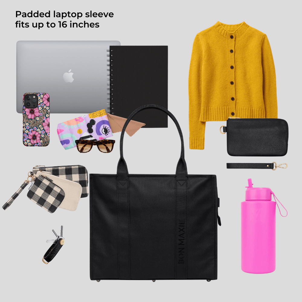 Large Bon Vivant Structured Tote Bag - Black Gingham Tote Bag Gold